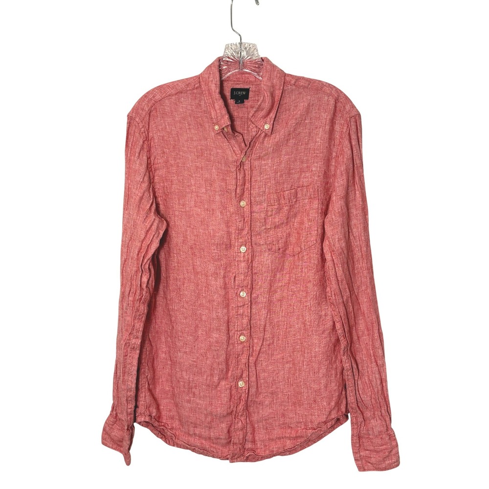JCrew Mens Linen Button Down Shirt Small Long‎ Sleeve Classic Preppy Casual Red